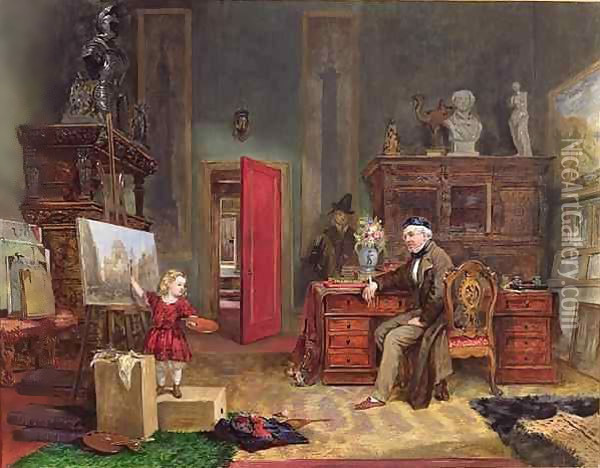 David Roberts (1796-1864) and his granddaughter in his studio Oil Painting - John Ballantyne