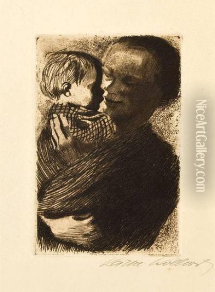 Mutter Mit Kind Auf Dem Arm (k.114) Oil Painting - Kathe Kollwitz