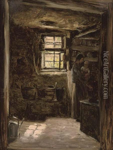 Interior Of A Westphalian Cottage Oil Painting - Thomas Worthington Whittredge