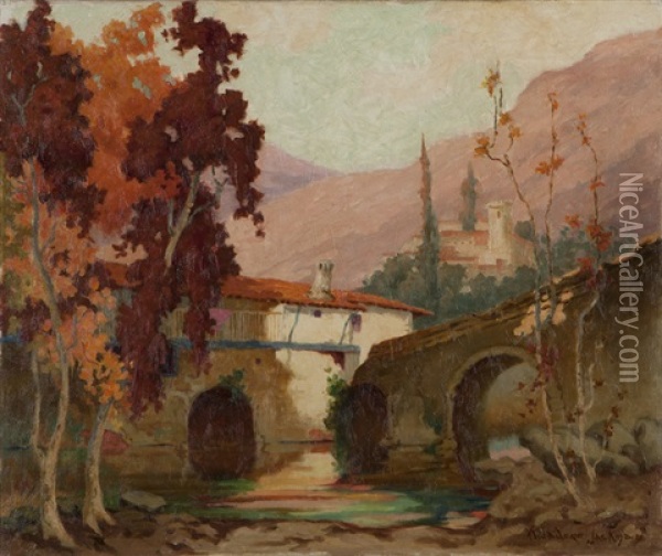 Hillside Houses In An Autumn Landscape Oil Painting - Oscar Theodore Jackman