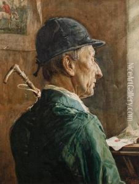 Portrait Of A Huntsman In Profile Oil Painting - Frank Richards