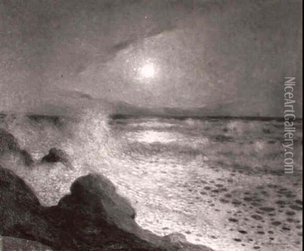Reflets De Lune Sur La Mer Oil Painting - Ferdinand du Puigaudeau