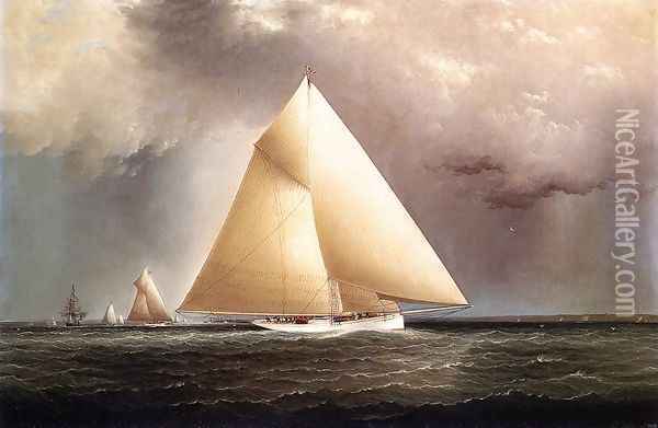 Gracie, Vision and Cornelia rounding Sandy Hook in the New York Yacht Club Regatta of June 11, 1874 Oil Painting - James E. Buttersworth