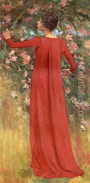 The Red Gown Oil Painting - Theodore Robinson