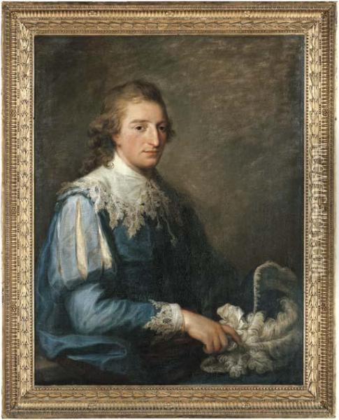 Portrait Of John Murray, Half-length, In Van Dyck Costume, Holding A Plumed Hat Oil Painting - Angelica Kauffmann