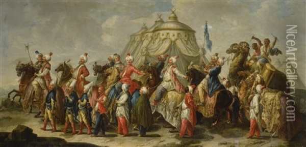 A Calvacade Of Turks And Their Moorish Followers Before An Encampment Oil Painting - Francesco Salvator Fontebasso