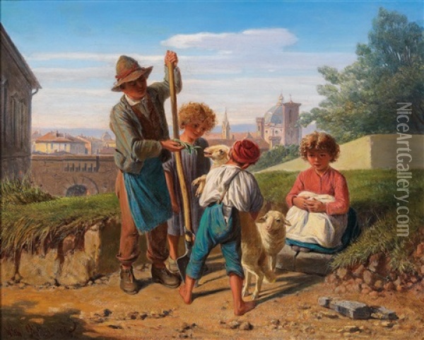 Peasant Children Outside The Gates Of Florence Oil Painting - Wilhelm M. Richter