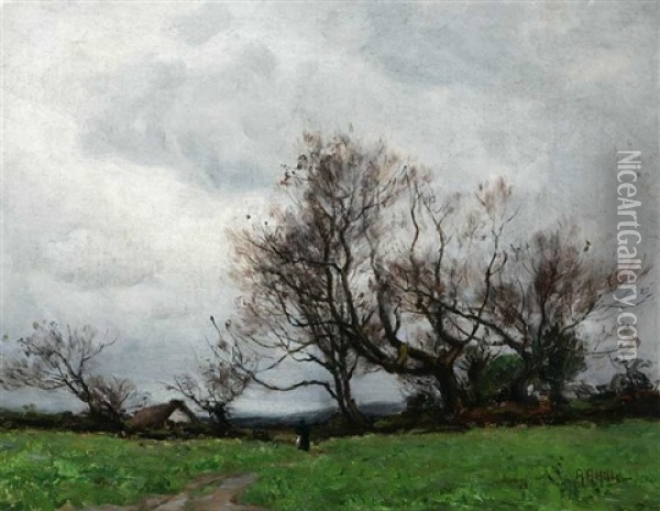 Figure In Country Landscape Oil Painting - Anna Althea Hills