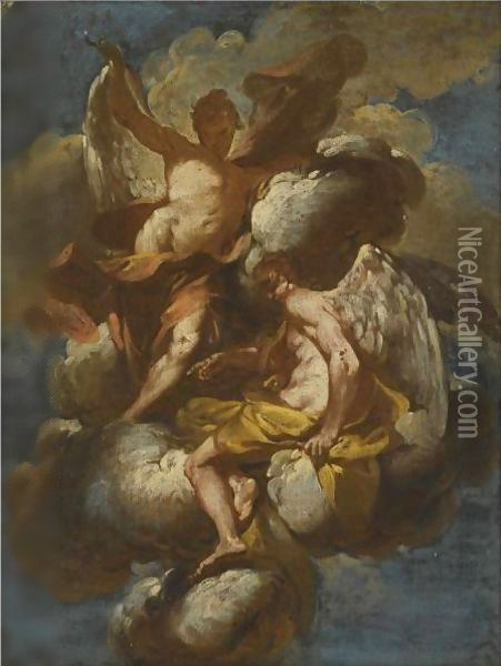 Angels Ascending On A Cloud Oil Painting - Giovanni Domenico Ferretti