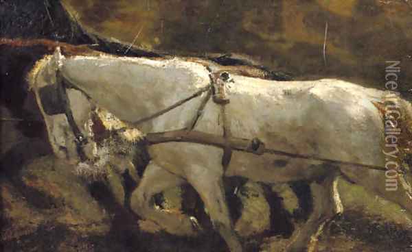 Wit paard workinghorses Oil Painting - George Hendrik Breitner