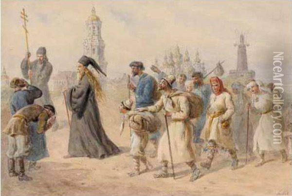 Pilgrimage To The Kiev-pecherskaya Lavra Oil Painting - Karl Goebel