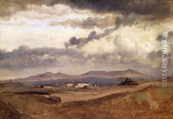 View of the Roman Campagna Oil Painting - Jean-Baptiste-Camille Corot