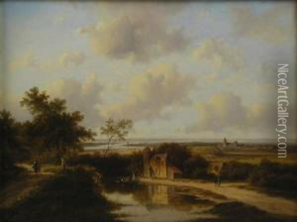 A Panoramic River Oil Painting - Jan Evert Morel