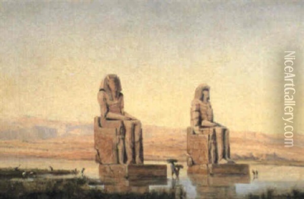 The Colossi Of Memnon, Egypt Oil Painting - Friedrich Otto Georgi