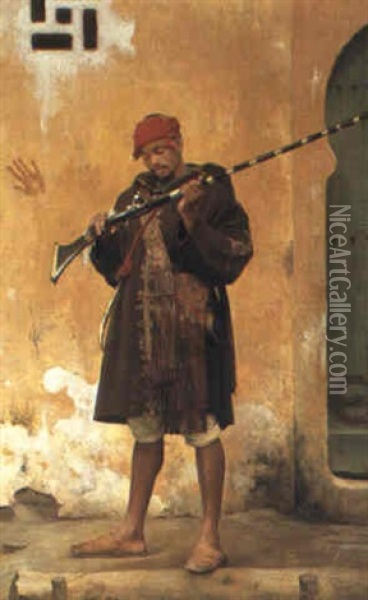 An Arab Warrior Oil Painting - Georges Bretegnier