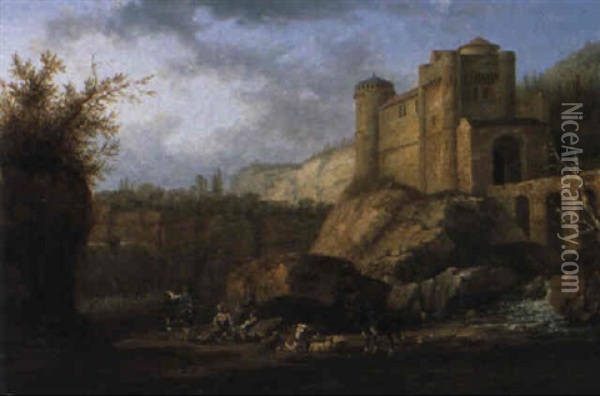 Sosta Al Castello Oil Painting - Alexandre Calame