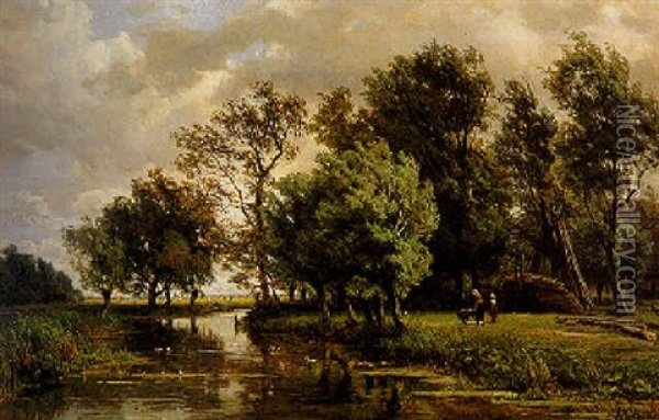 By The River Oil Painting - Jan Willem Van Borselen
