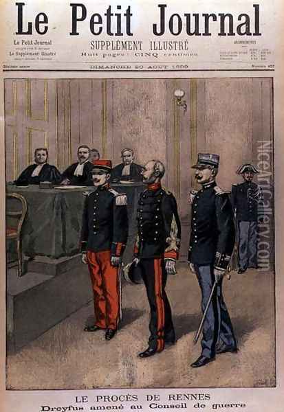 The Rennes Trial Dreyfus Brought to the Court Martial, cover of Le Petit Journal, 20 August 1899 Oil Painting - Oswaldo Tofani