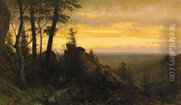 Twilight in the Shawangunk Mountains Oil Painting - Thomas Worthington Whittredge