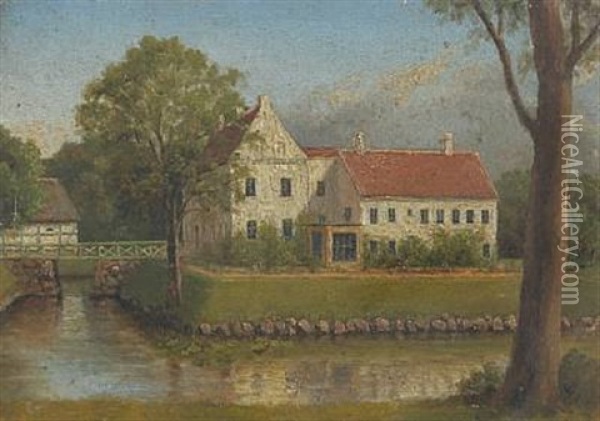 Aakjaer Mannorhouse Oil Painting - Adamine Marie Elisabeth Sindberg