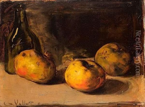 Nature Morte Aux Pommes Et A La Bouteille Oil Painting - Edouard Vallet