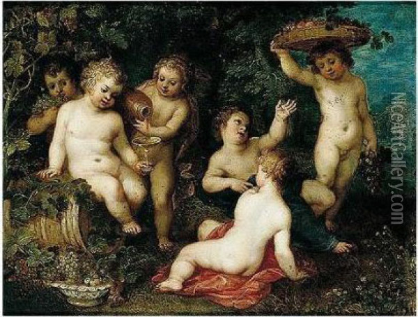 The Infant Bacchus Oil Painting - Hendrik van Balen