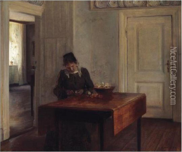 Interior (woman In An Interior) Oil Painting - Carl Vilhelm Holsoe