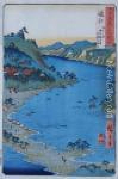 The Narrow Inlet Of Inasa Near Kanzan Temple On Hamana Lake In Totomi Province Oil Painting - Utagawa or Ando Hiroshige