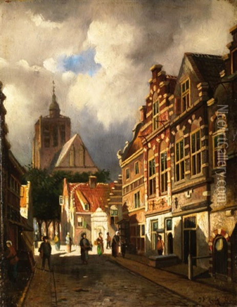 Gasse Mit Giebelhausern In Einer Niederlandischen Stadt Oil Painting - Johannes Frederik Hulk the Elder