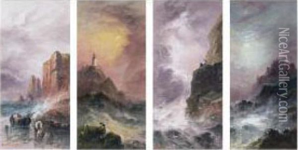 On The West Coast; La Corbiere Lighthouse, Jersey Oil Painting - S.L. Kilpack