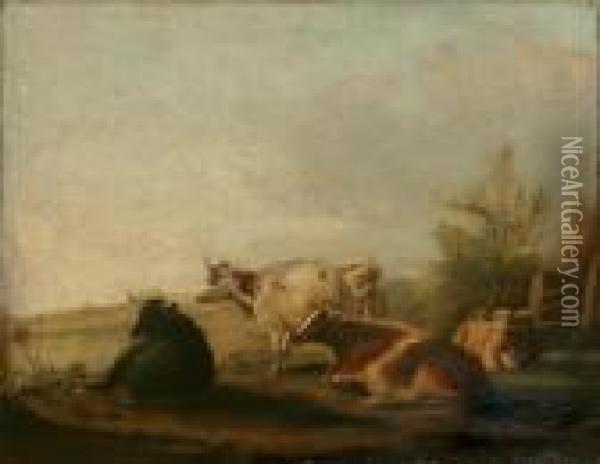 Cattle In Landscape Oil Painting - Eugene Verboeckhoven