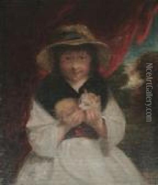 A Girl With A Kitten Oil Painting - Sir Joshua Reynolds