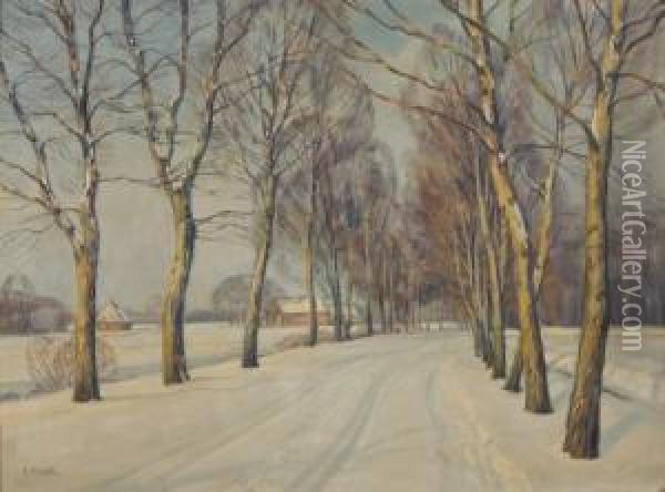 Allee Im Winter Oil Painting - Ernst Miesler