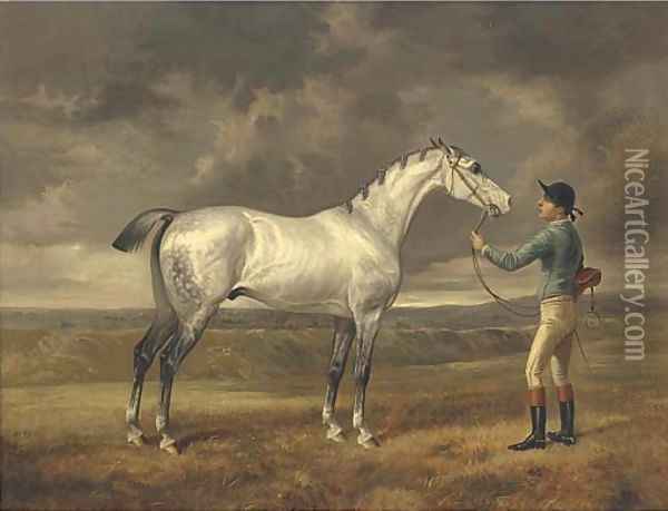 Lamprey, held by a jockey Oil Painting - English School