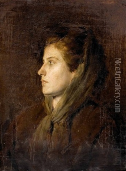 Bildnis Einer Frau Mit Kopfschal Oil Painting - Ferdinand Pacher