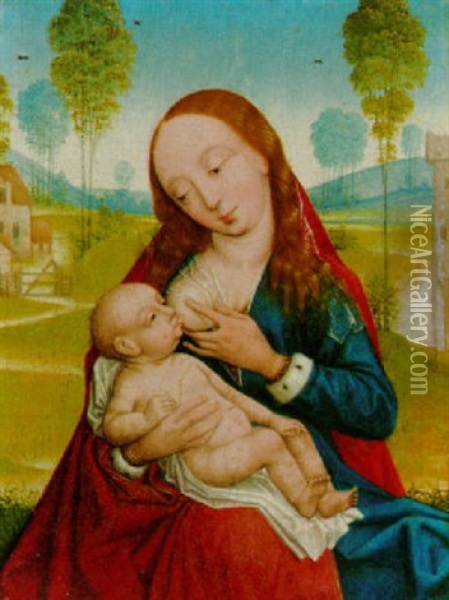 Maria Mit Dem Kind In Einer Landschaft Oil Painting - Hans Memling
