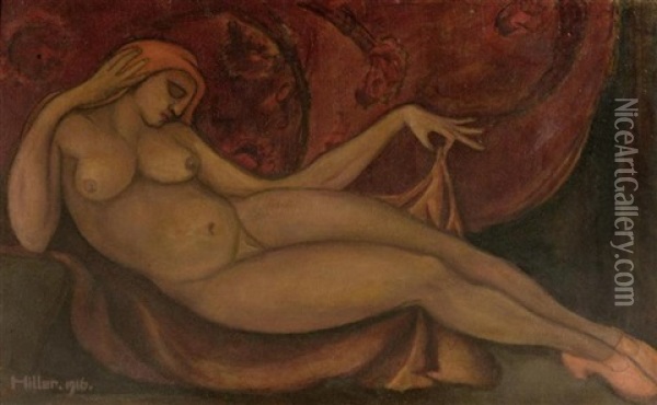 Weiblicher Akt Mit Roten Schuhen Oil Painting - Maria Hiller-Foell
