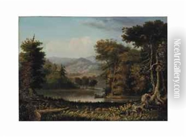 Fishing On The River Oil Painting - John White Allen Scott
