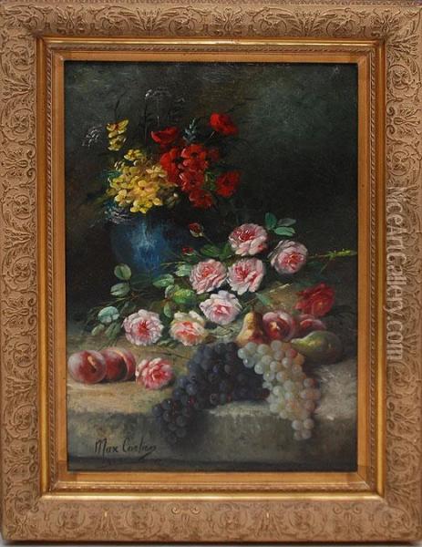 Floral And Fruit Still Life Oil Painting - Max Carlier