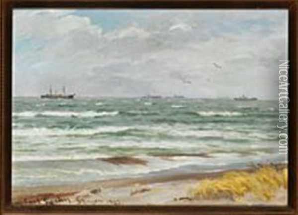A Convoy Of Ships Off Skagen Oil Painting - Carl Ludvig Thilson Locher