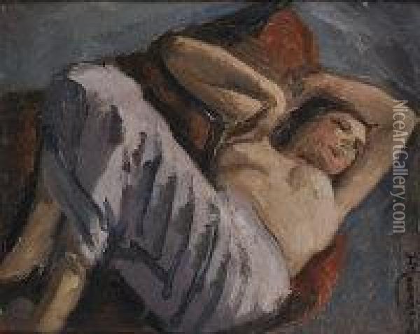 Study Of A Sleeping Nude Oil Painting - Jean Hippolyte Marchand