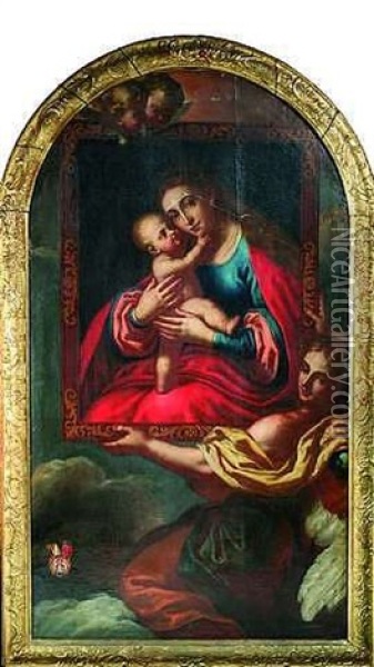 Ein Engel Prasentiert Ein Gemaltes Gnadenbild Madonna Mit Kind Oil Painting - Johann Andreas Wolff