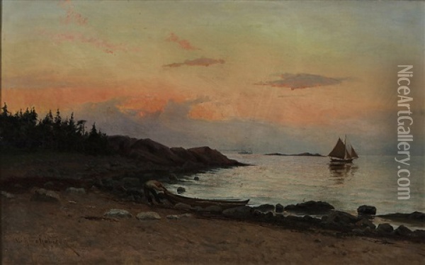 Shore View In Sunset Oil Painting - Erik Abrahamsson