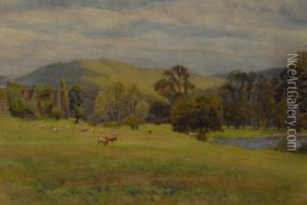 Abbey Ruins, With Cattle Grazing Oil Painting - Ralph William Bardill