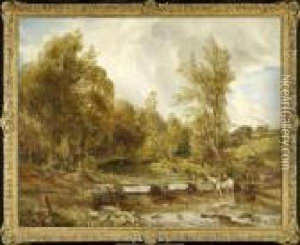 Landscape With A Brook And A Bridge Oil Painting - John Constable