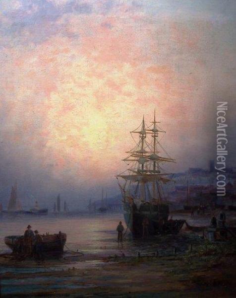 Sailing Ships Off Whitby Oil Painting - William A. Thornley Or Thornber