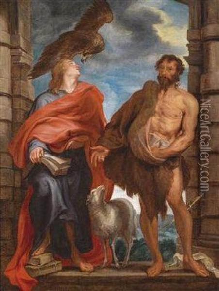 Saint John The Evangelist And Saint John The Baptist Oil Painting - Sir Anthony Van Dyck