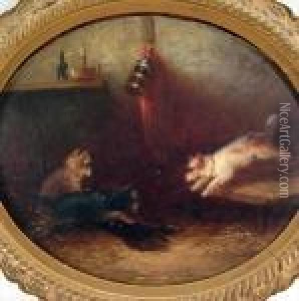 3 Terries In Interior Oil Painting - George Armfield