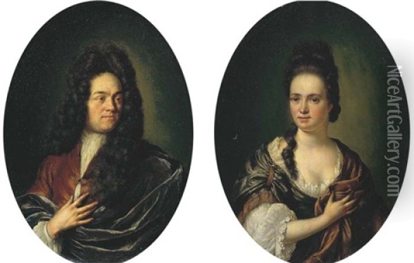 Portrait D'homme (+ Portrait De Femme; Pair) Oil Painting - Willem van Mieris