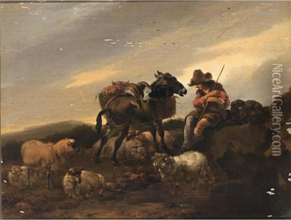 A Herdsman With His Herd Resting Oil Painting - Nicolaes Berchem